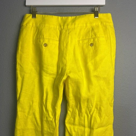 LOFT Marisa Yellow Linen Blend Wide Leg Pants Size 4 Casual Summer Coastal Beach - Picture 3 of 12
